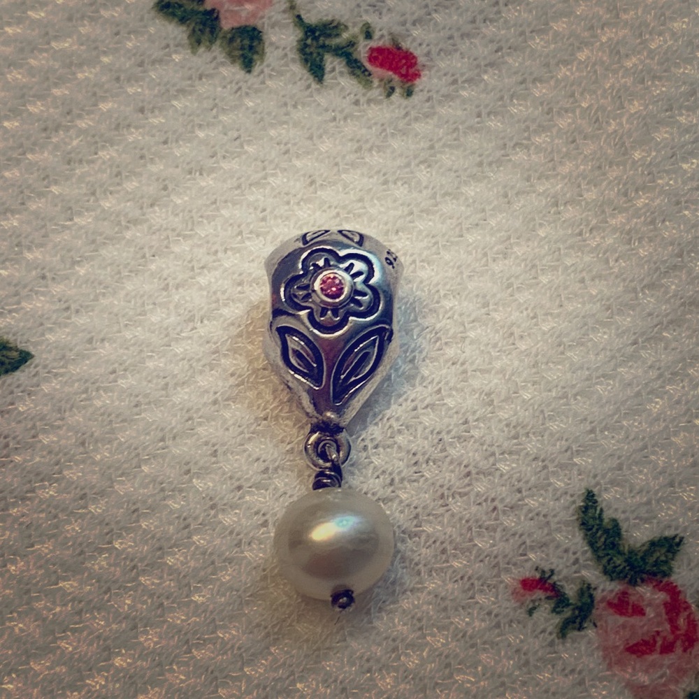 Pandora Floral and Pearl Dangle Charm